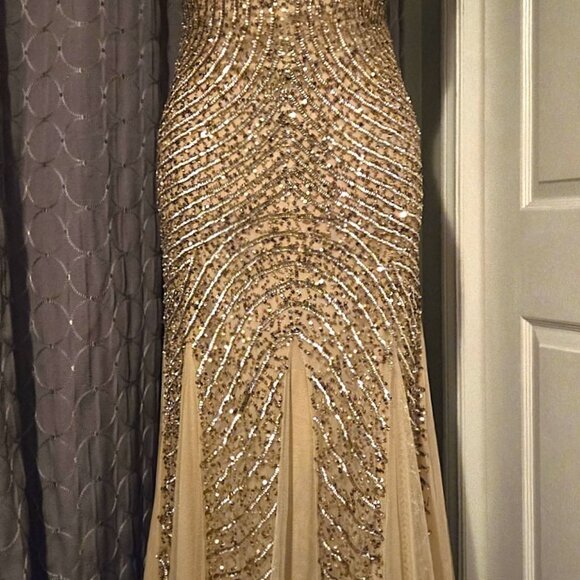 Aiden Mattox Luxurious Gold Beaded Gown - Picture 3 of 10